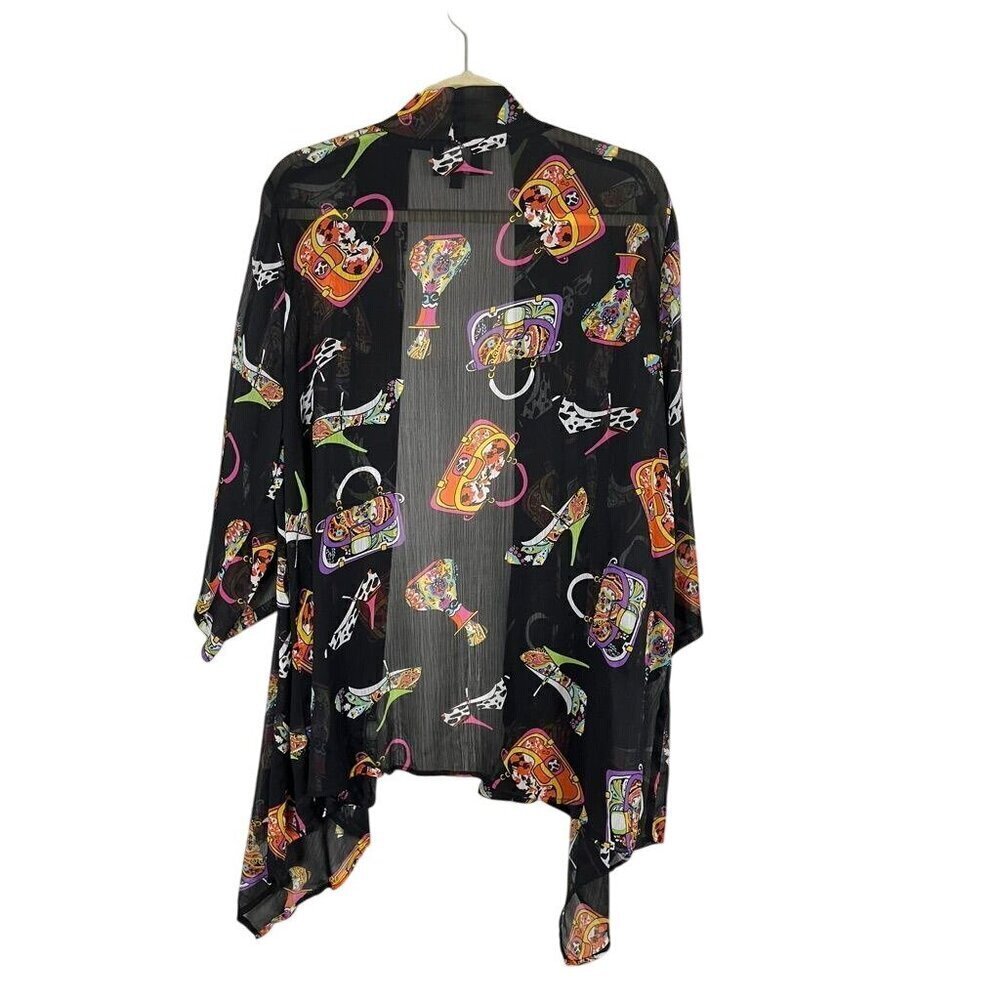 Slinky Funky Sheer Cardigan 1X Black Retro Hippie Indie Perfume Handbag Festive - Picture 3 of 15